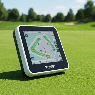 Modern golf GPS device displaying a course map on a golf course
