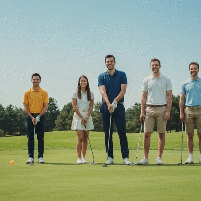 Modern golf push cart with adjustable handle and large wheels on a golf course
