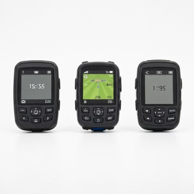 Three different golf GPS devices displayed side-by-side for comparison