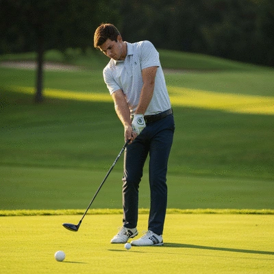 Professional golfer making a powerful swing on a green course, focusing on technique and dedication