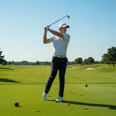 Professional golfer demonstrating perfect follow-through stance