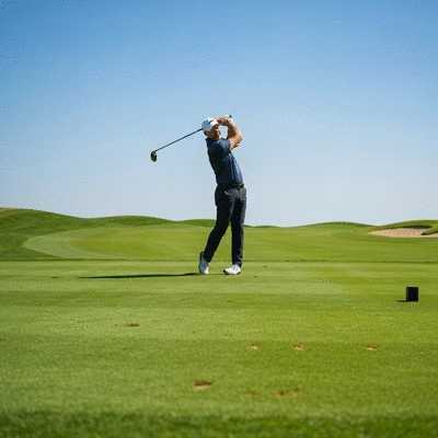 Professional golfer executing a smooth backswing on a green course