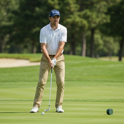 Golfer making a strategic decision on the course, weighing risk and reward