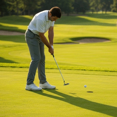 Amateur golfer practicing putting on a green, 400x300