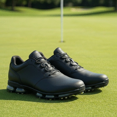 Modern golf shoes with advanced cushioning and dynamic fit, on a golf course