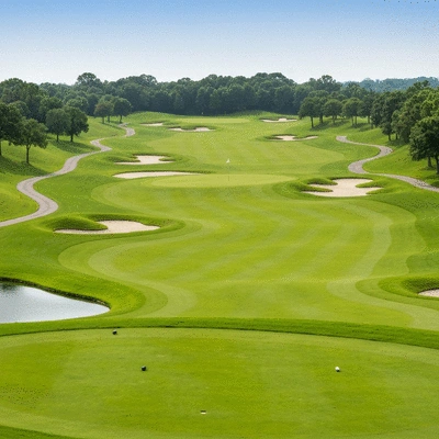 Overview of a golf course with strategic elements highlighted