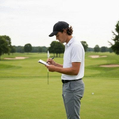 Golfer carefully analyzing a scorecard after a round