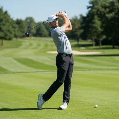 Professional golfer demonstrating proper body rotation during backswing