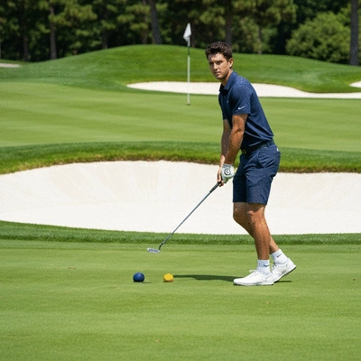 Golfer practicing hip rotation drills on a golf course
