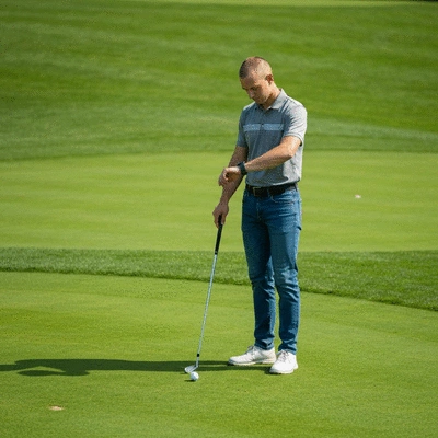 Golfer using a GPS watch on a golf course