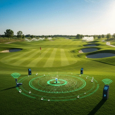Modern golf course with integrated smart technology for maintenance and player experience