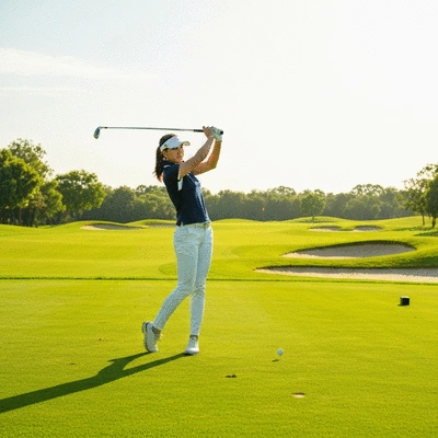 Woman golfer in stylish, functional apparel on a golf course