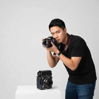 Golf coach analyzing student's swing on a golf simulator, professional setting