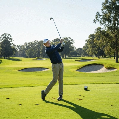 Golfer looking at a golf GPS device on the course, with a focus on ease of use and clear display