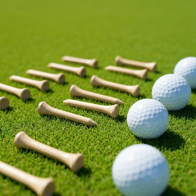 Biodegradable golf tees and sustainable golf balls on a green golf course