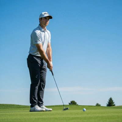 A golfer on a green putting, demonstrating focus and good mindset. No text, no words, no typography, no labels, clean image